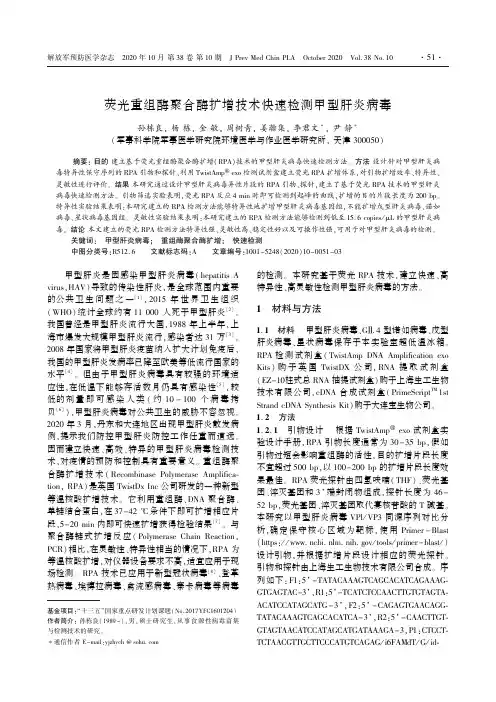 荧光重组酶聚合酶扩增技术快速检测甲型肝炎病毒