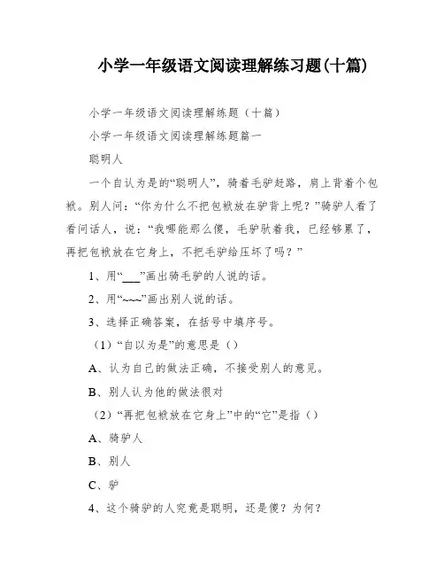 小学一年级语文阅读理解练习题(十篇)