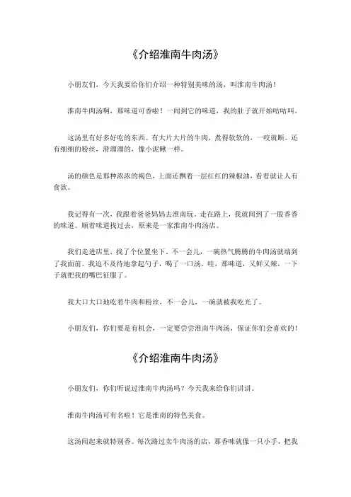 介绍淮南牛肉汤 作文500字