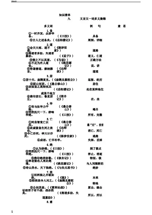 人教版中考语文总复习知识清单：文言文一词多义集锦