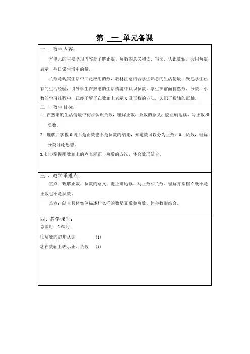 部编人教版小学数学六年级(下册)第一单元教学设计