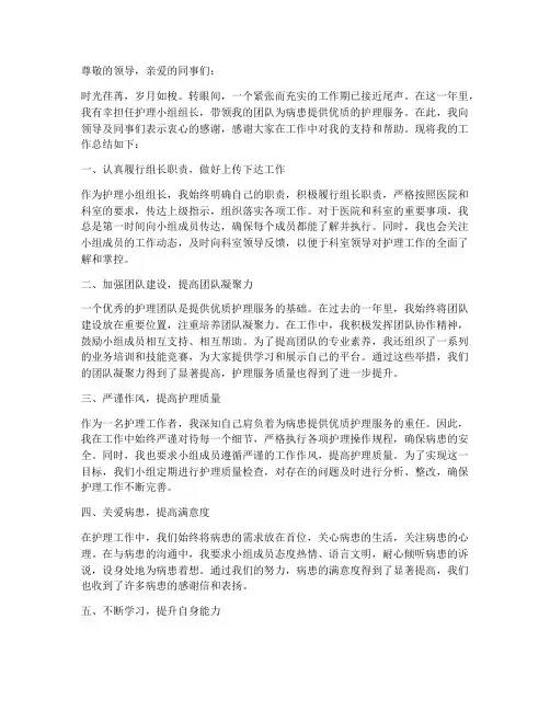 护理小组组长个人工作总结