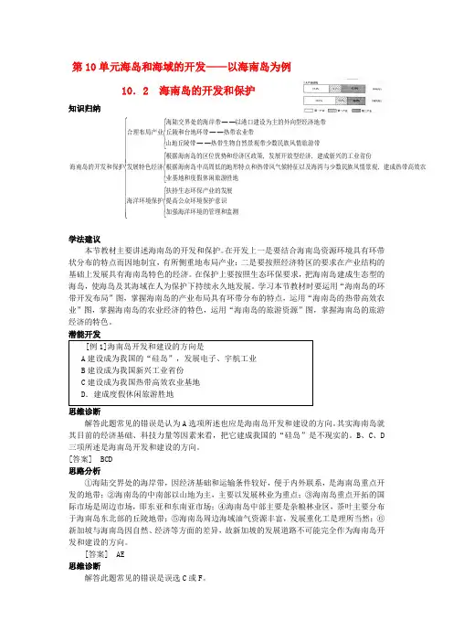 高三地理 第十单元 10.2海南岛的开发和保护 大纲人教版