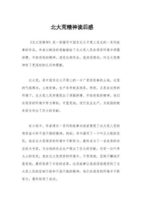 北大荒精神读后感