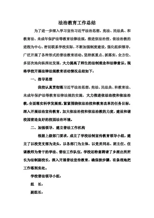 中心小学法治教育工作总结