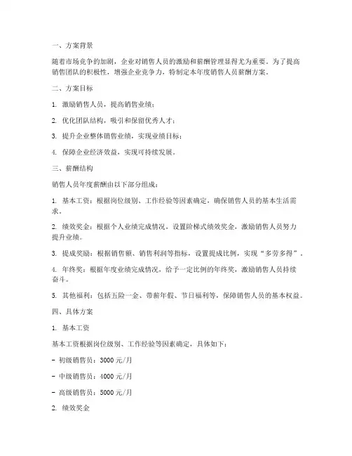 销售人员年度薪酬方案