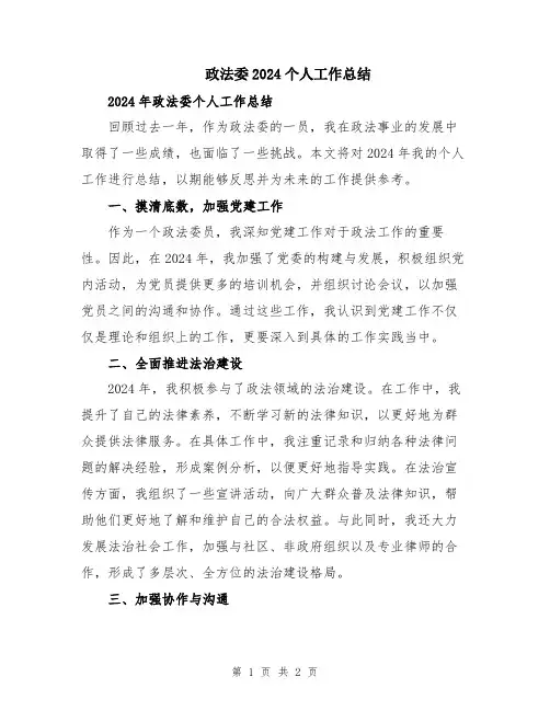 政法委2024个人工作总结