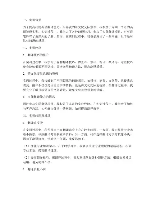 英语笔译实训报告反思