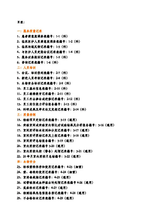 检验科各种通用记录文本表