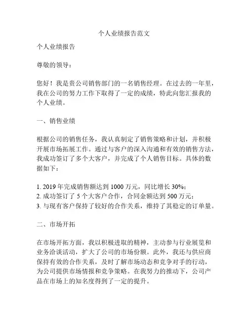 个人业绩报告范文