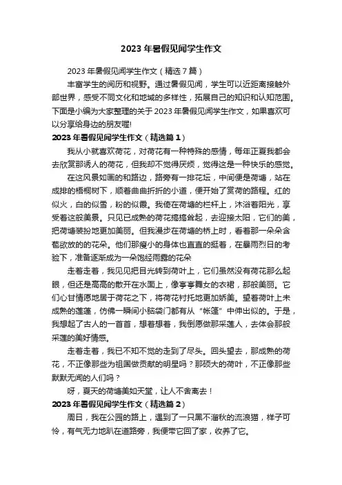 2023年暑假见闻学生作文