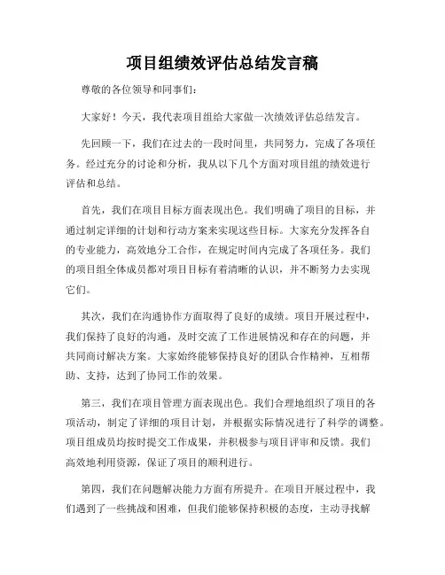 项目组绩效评估总结发言稿