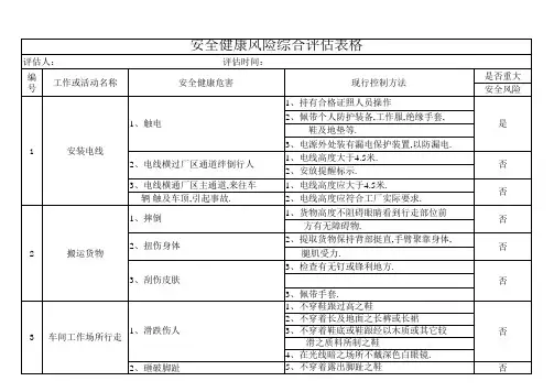 安全健康风险综合评估表格