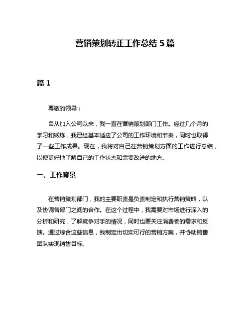 营销策划转正工作总结5篇