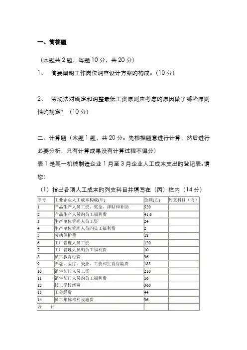 2022年企业人力资源管理师三级专业技能考试真题与答案