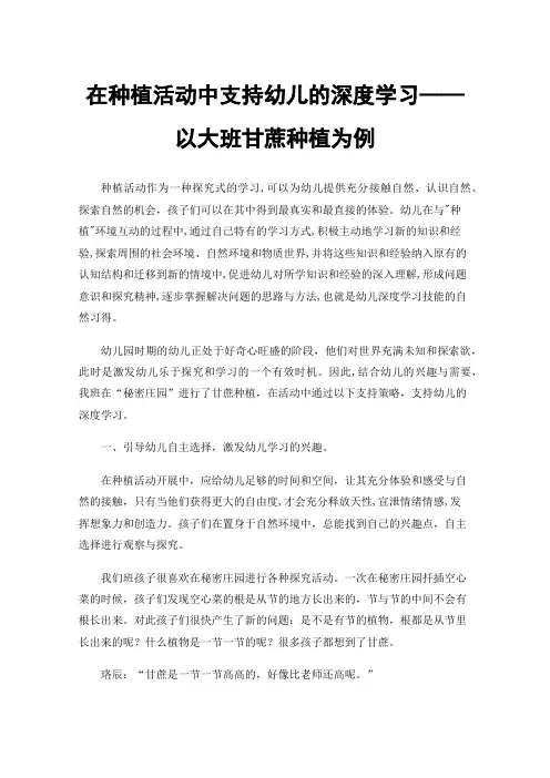 在种植活动中支持幼儿的深度学习——以大班甘蔗种植为例
