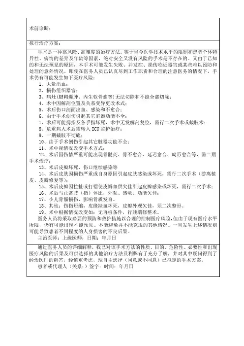 术前知情同意书(手足外科)