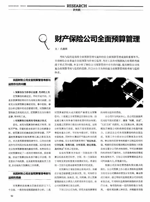 财产保险公司全面预算管理