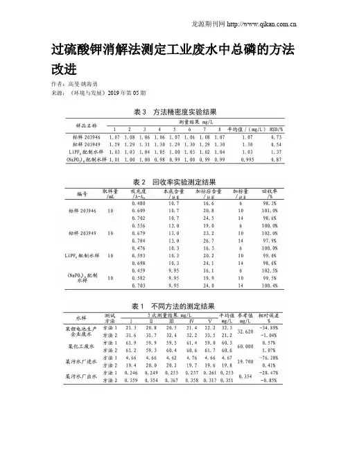 过硫酸钾消解法测定工业废水中总磷的方法改进