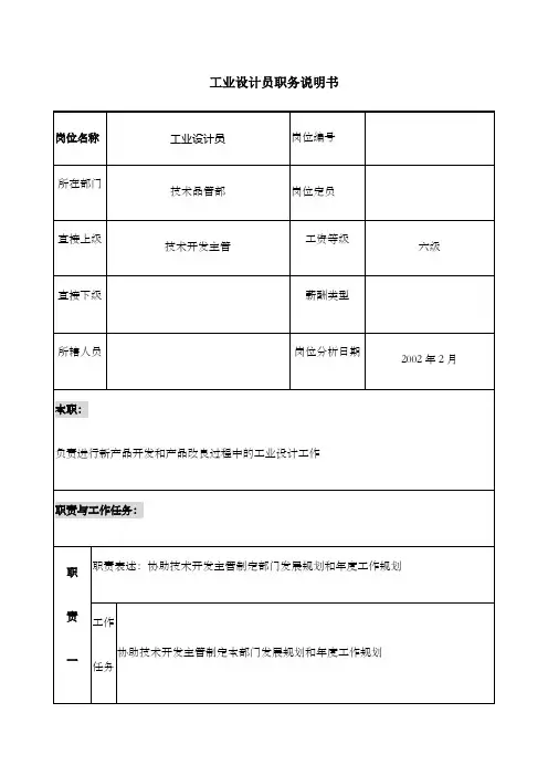 工业设计员职务说明书