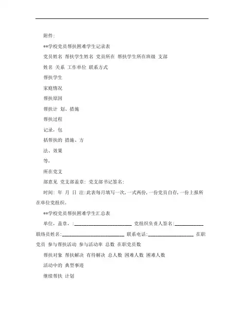 学校党员帮扶困难学生记录表