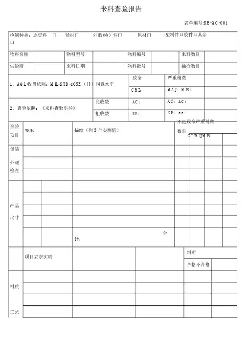 来料检验报告模板