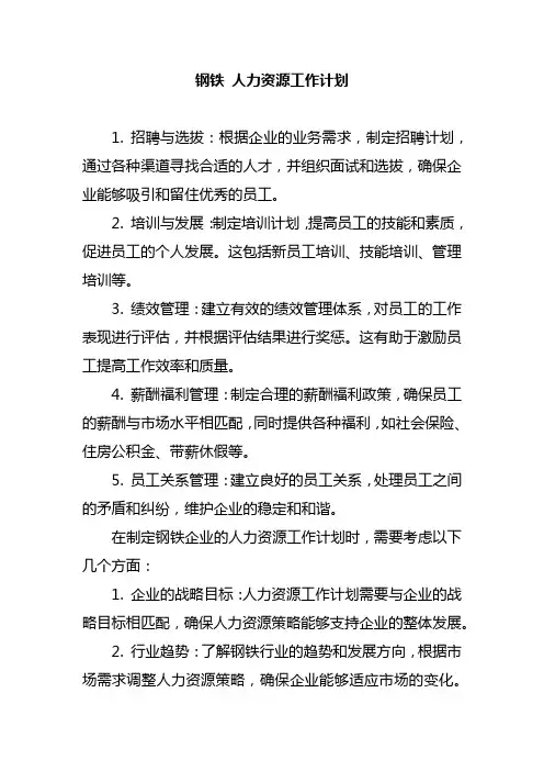 钢铁 人力资源工作计划