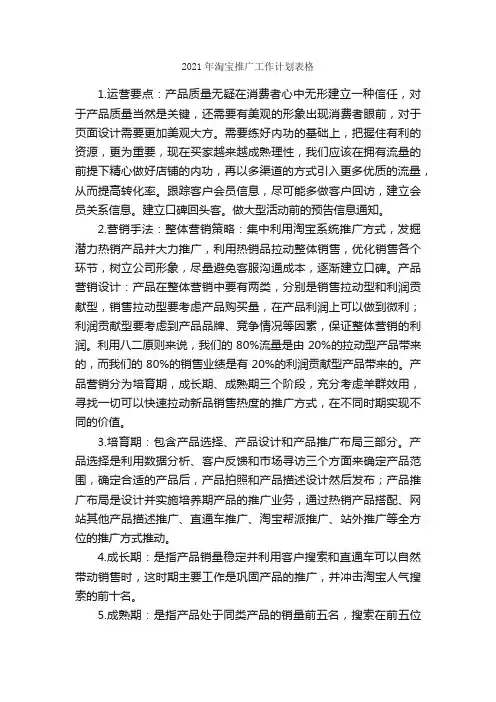 2021年淘宝推广工作计划表格_工作计划范文_