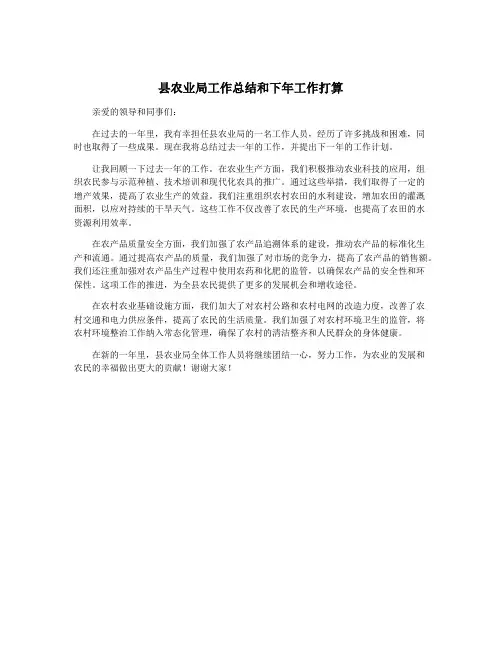 县农业局工作总结和下年工作打算