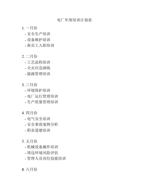 电厂年度培训计划表