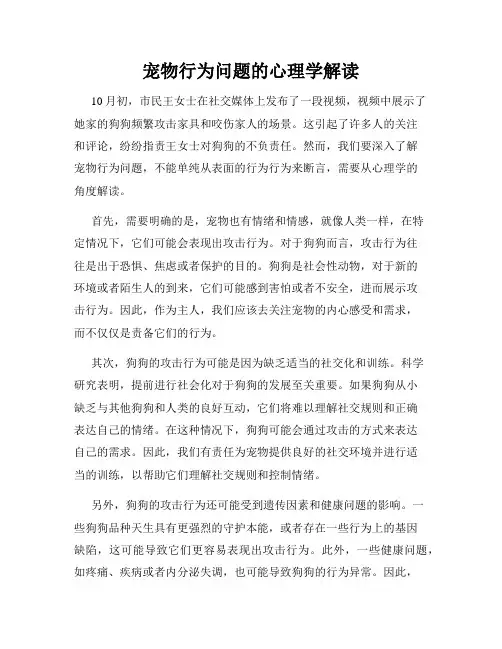 宠物行为问题的心理学解读