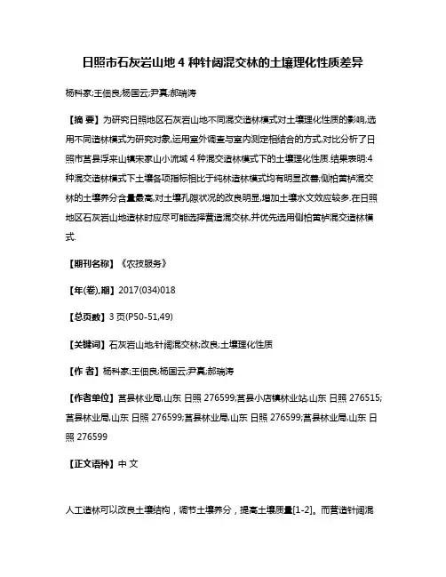 日照市石灰岩山地4种针阔混交林的土壤理化性质差异