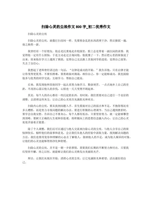 扫除心灵的尘埃作文800字_初二优秀作文