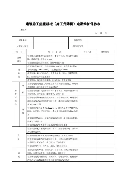 (完整版)施工升降机定期维护保养记录表