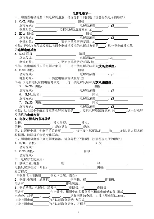 电解池练习—电极反应式的书写和分类
