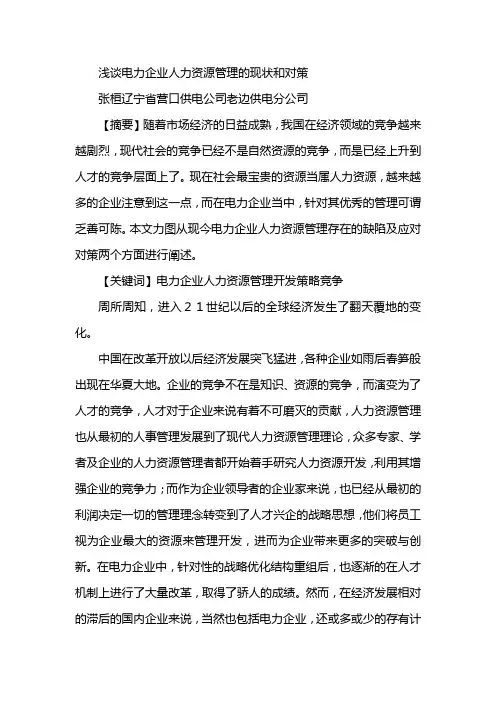 浅谈电力企业人力资源管理的现状和对策