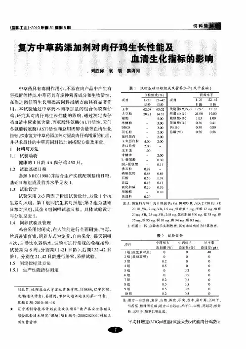 复方中草药添加剂对肉仔鸡生长性能及血清生化指标的影响