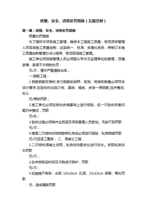 质量、安全、进度处罚措施（五篇范例）