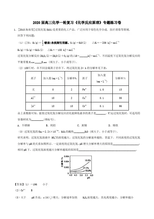 2020届高三化学一轮复习《化学反应原理》专题练习卷
