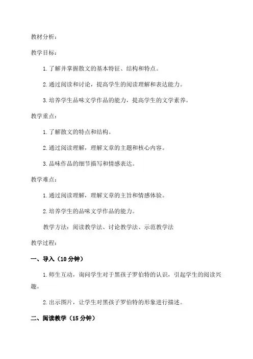 六年级语文《黑孩子罗伯特》教学设计