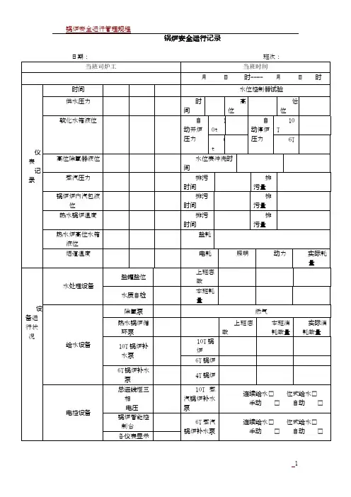 锅炉安全运行记录表