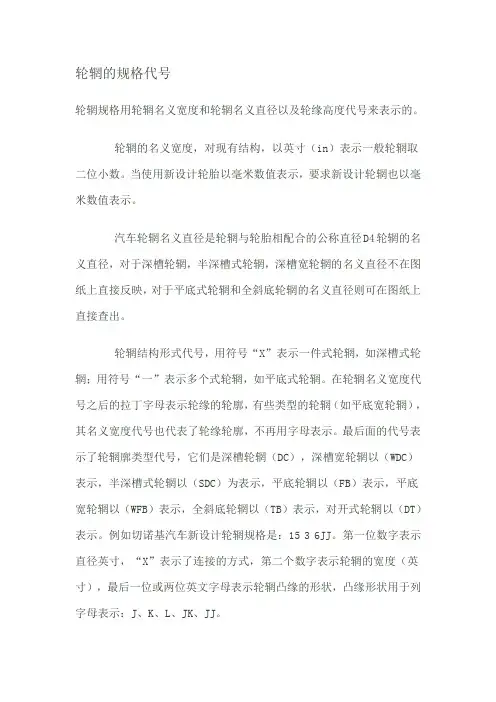 轮辋的规格面代号