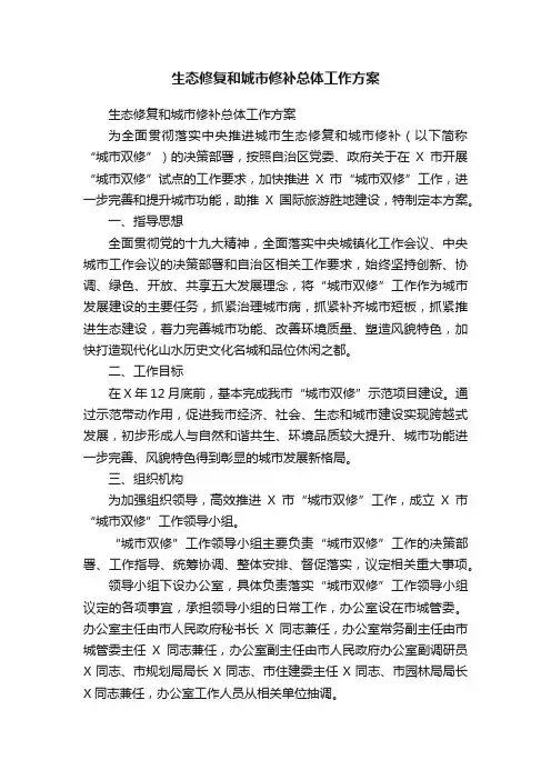 生态修复和城市修补总体工作方案