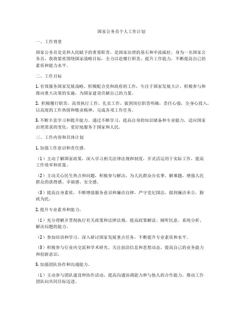 国家公务员个人工作计划