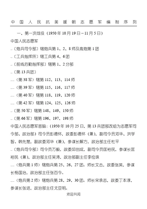 中国人民抗美援朝志愿军编制序列