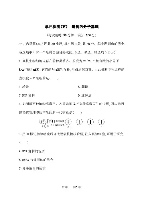 浙科版高考生物学一轮总复习课后习题 质量评估卷 单元检测5 遗传的分子基础
