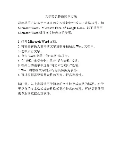 文字转表格最简单方法