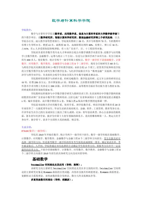 深圳大学数学与计算科学学院简介