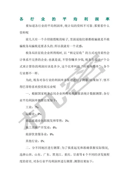 各行业的平均利润率