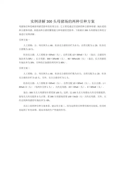 实例讲解300头母猪场的两种引种方案